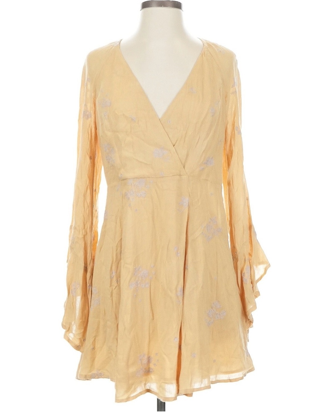 Free People Floral Bell Sleeve Mini Dress – Size 4 Yellow
